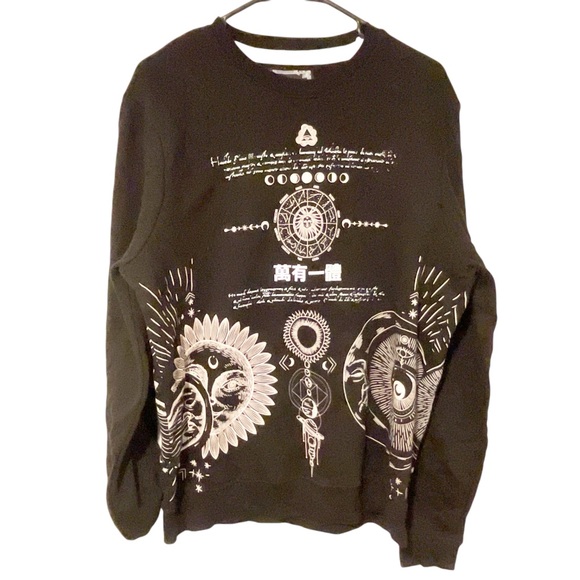 BLIND ROOSTER Medium Sun Moon Zodiac Celestial Black Embroidered Sweatshirt - Picture 1 of 5